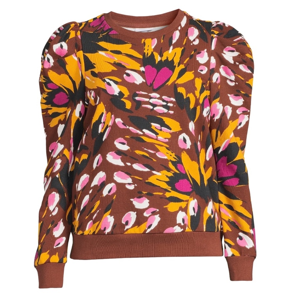 Colorful Sweatshirt with Puff Sleeves Brown Pink XL The Get NWOT